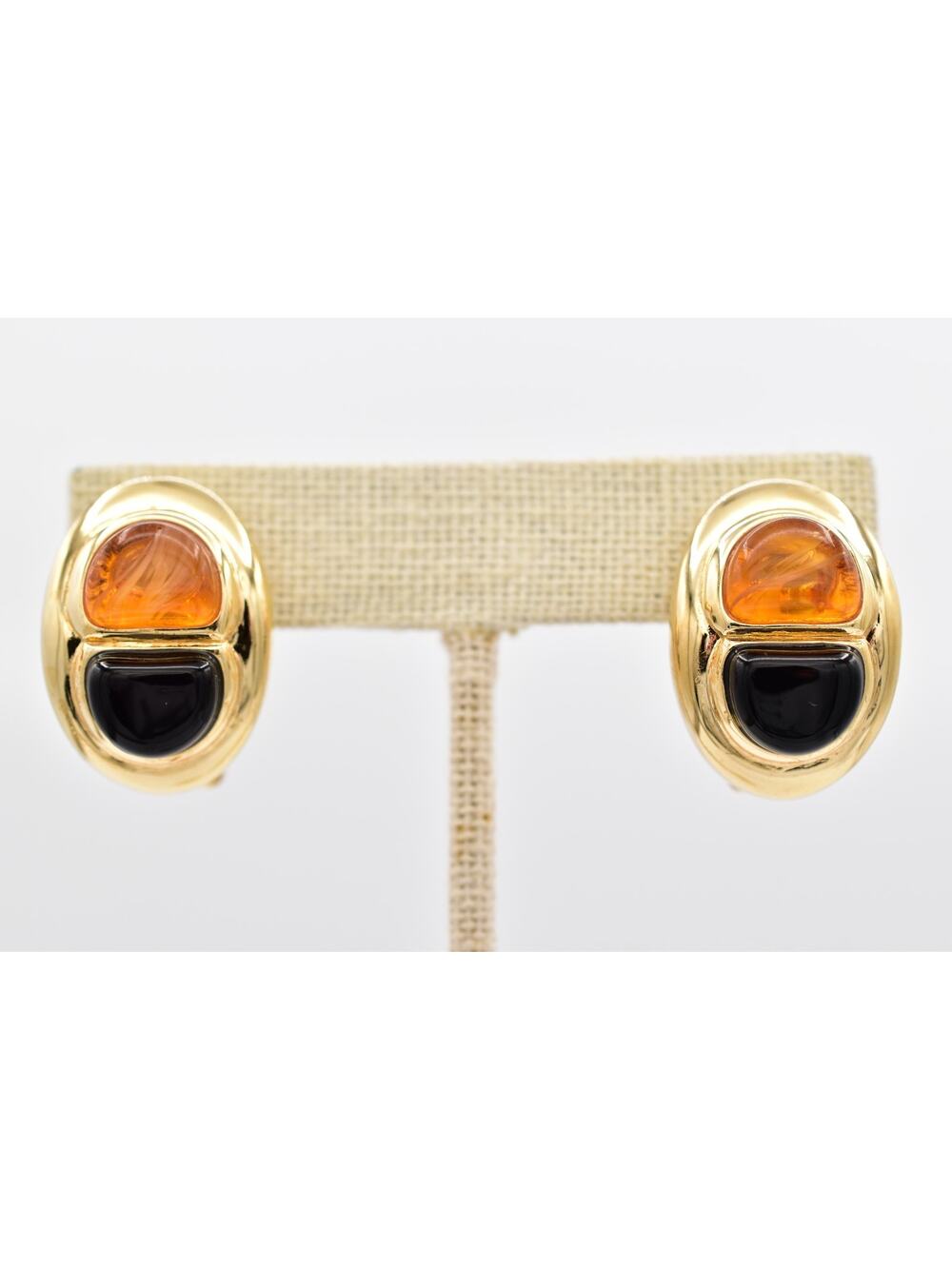 TJ Tahoe Jewelry John Medeiros Amber Black Cabochon Clip On Earrings Y2K BinAV